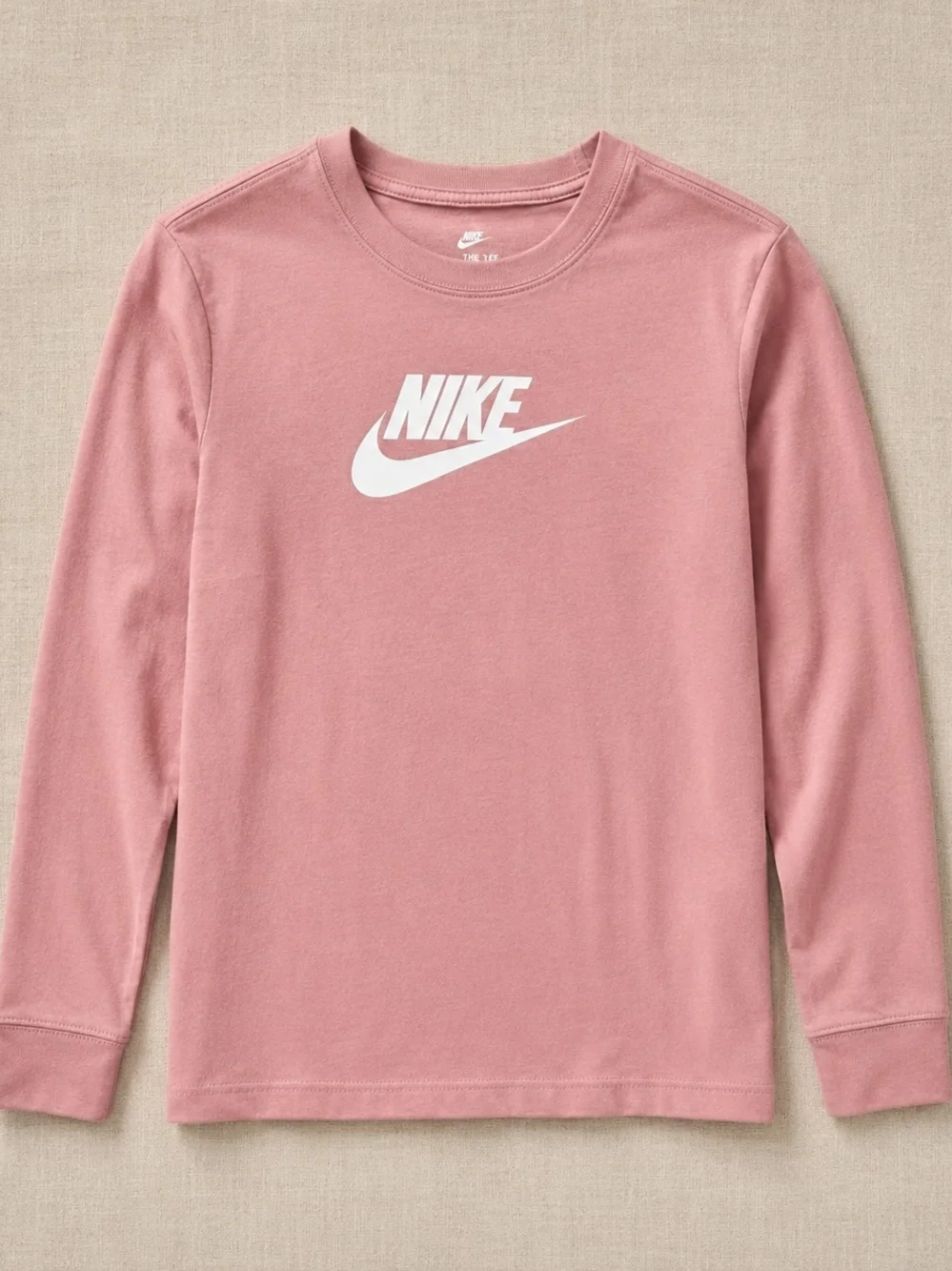 Nike Girls Pink Long Sleeve Logo Tee Loose Fit Size Large Cotton